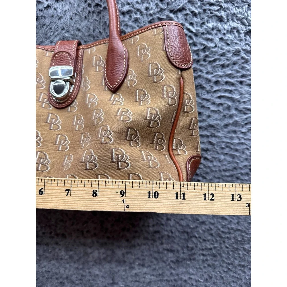 Dooney & Bourke Women's Logo Monogram Canvas Leather Trim Top Handle Bag Brown
